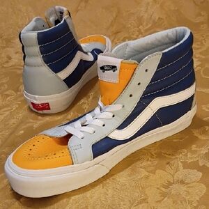 VANS Sk8-Hi Blue, Yellow, and Light Gray All Leather Men's 9.0 Women's 10.5